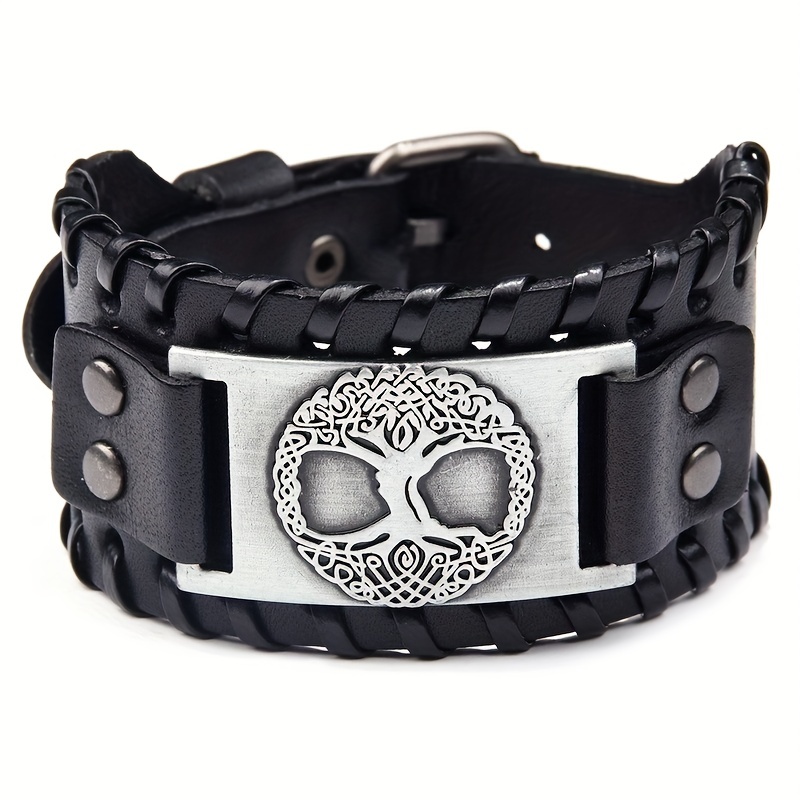 Punk Style Leather Bracelet with Lucky Tree Pattern
