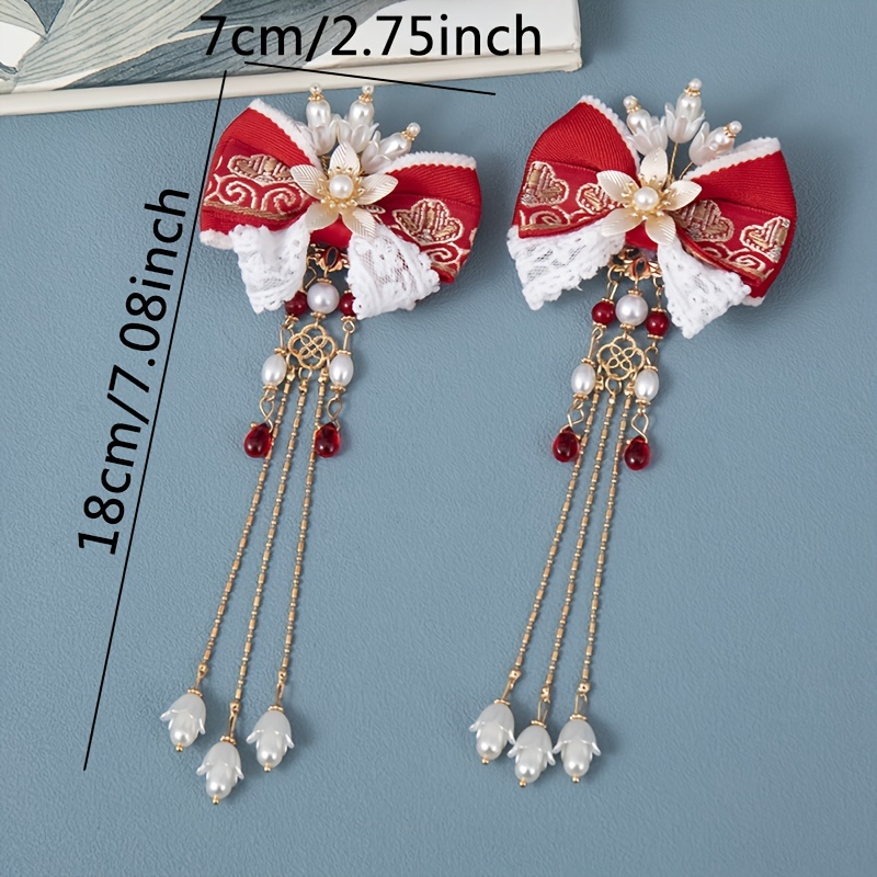 Girls Elegant Vintage Embroidered Ribbon Bow Hair Clips - Temu