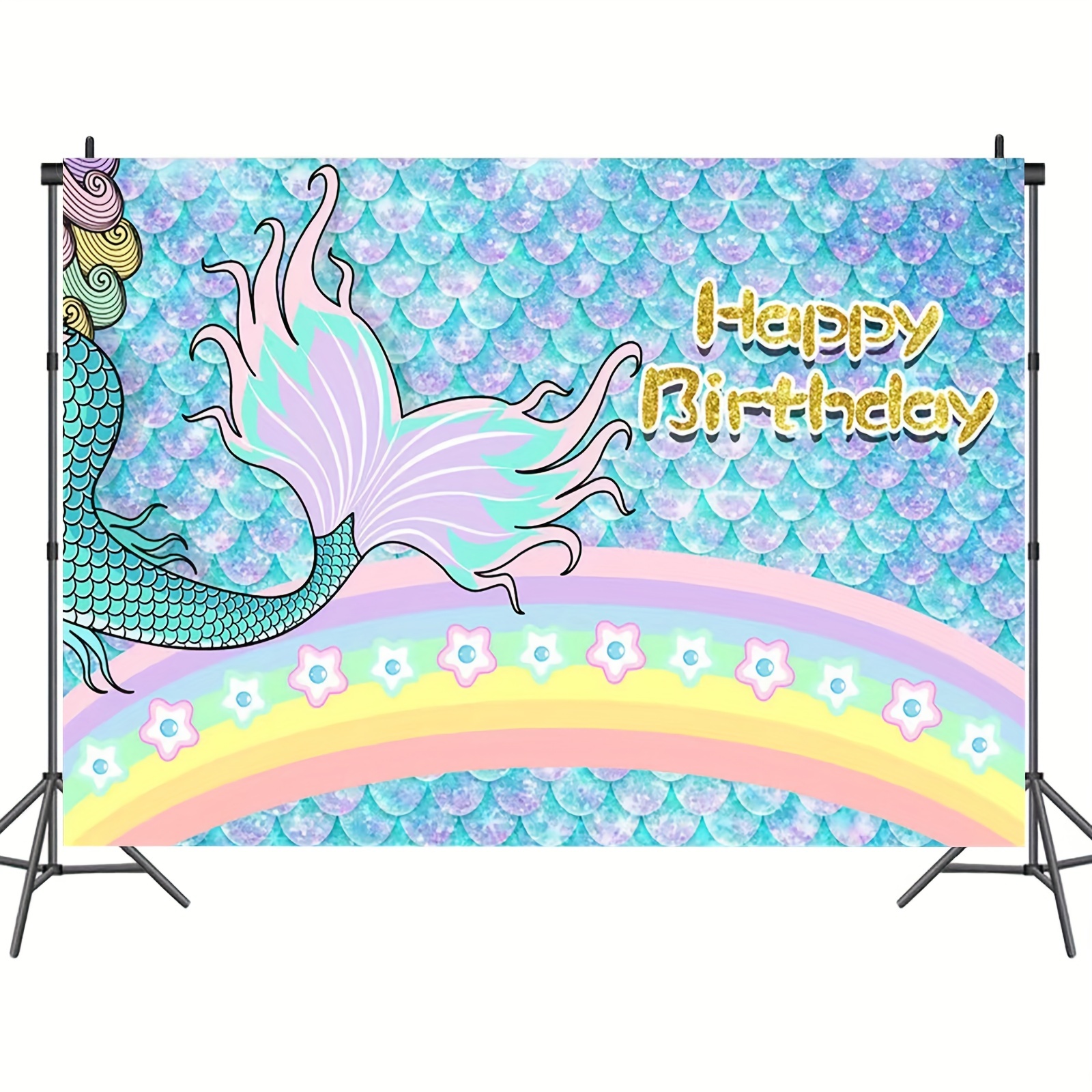 1pc Mermaid Happy Birthday Backdrop The Little Mermaid Under The Sea Birthday Party Supplies 4204