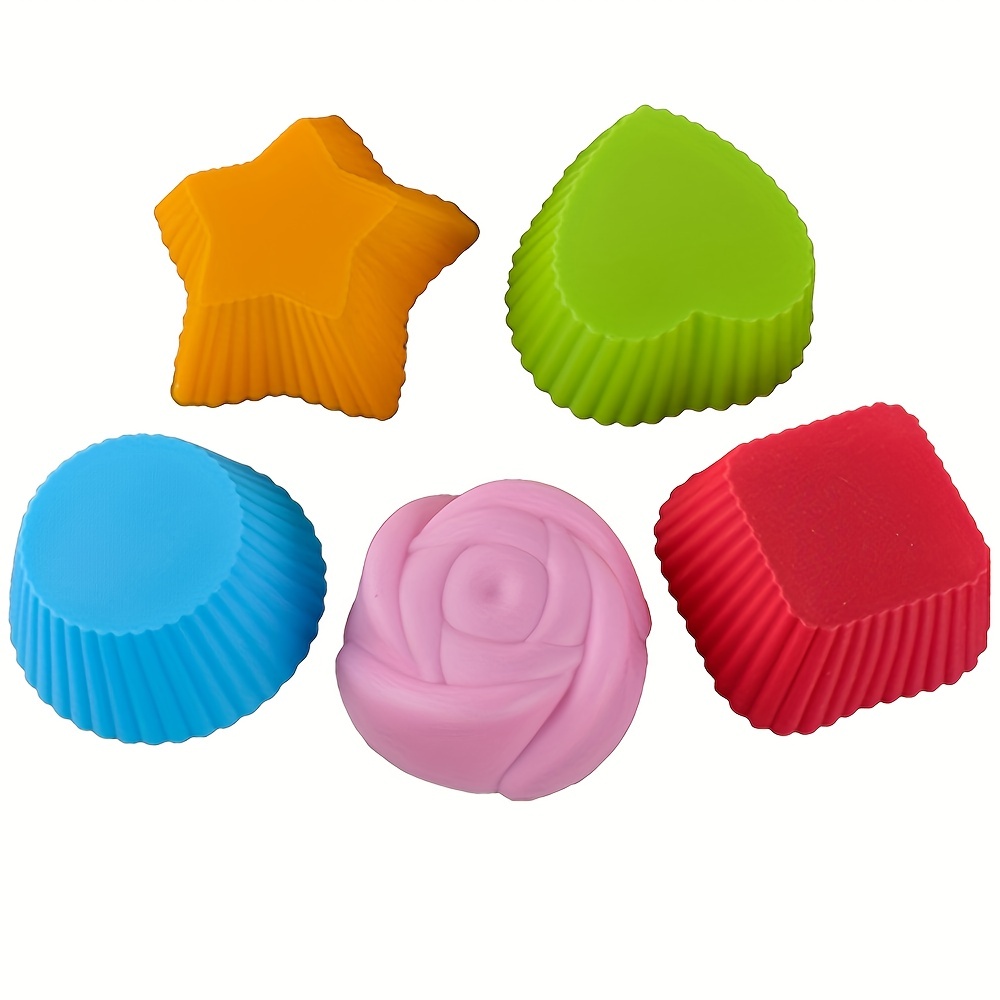 Silicone Cupcake Moulds, Multicolour Shape ( Round, Rose, Star, Heart) Pack  of 8