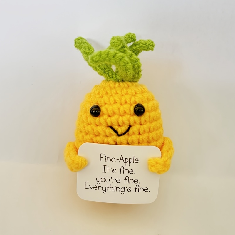 Cute Knitted Doll With Inspirational Card Fun Knitted Fruit - Temu