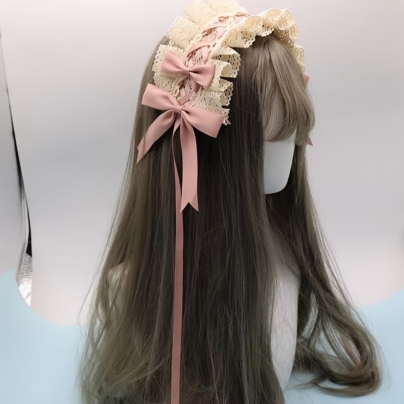 Cheap Victorian Retro Lace Headband Sweet Double Layer Big Bow Kawaii Hair  Hoop Anime Lolita Maid Tea Party Cosplay Headdress | Joom