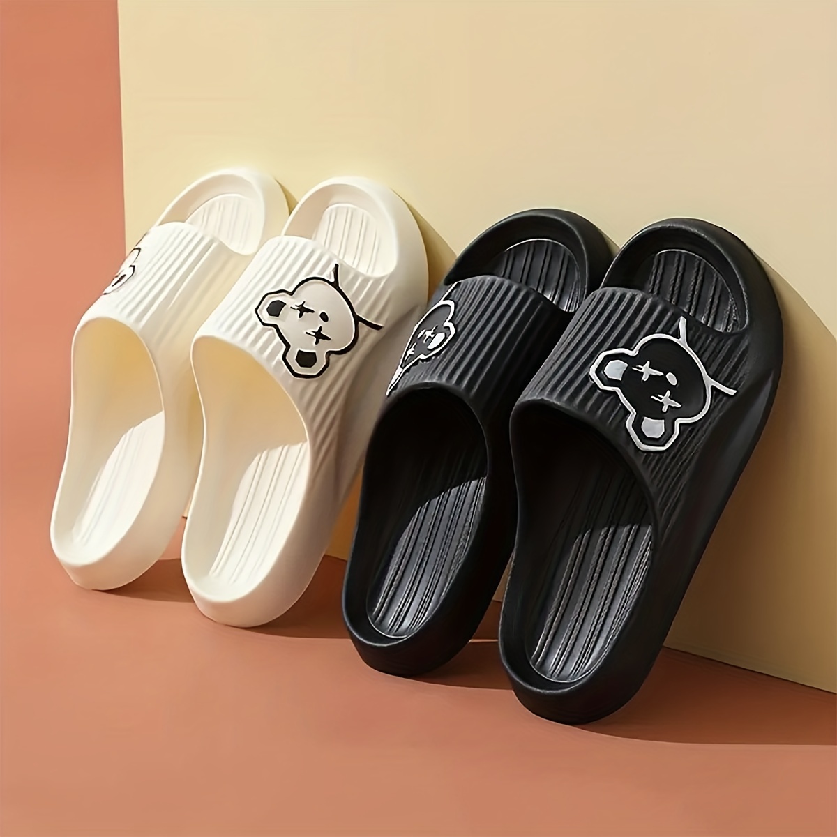 Women's Bear Print Pillow Slides, Trendy Soft Sole Open Toe Eva Cartoon  Shoes, Indoor & Outdoor Slides - Temu