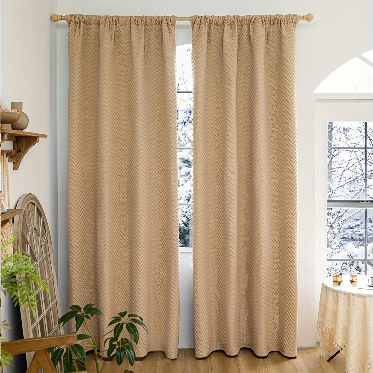 2pcs   thickened curtains soundproof windproof blackout drapes geometric twill weave polyester   rod pocket hook ring hanging fashionable bedroom decor for   room types details 2