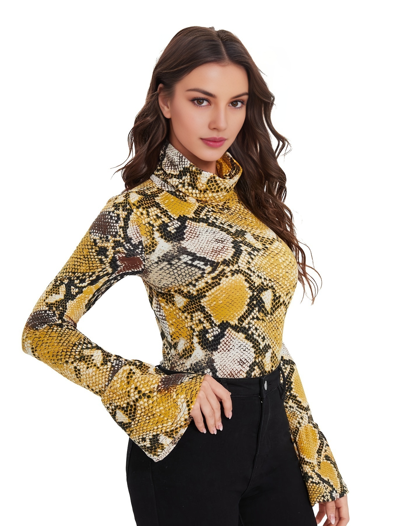 Floral Print High Neck Tunics, Casual Long Sleeve Tunic Tops, Women's  Clothing