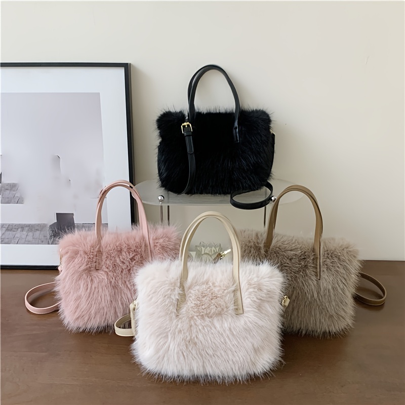 Plush Faux Fur Handbags Women Stylish Fluffy Tote Bags Y2k - Temu