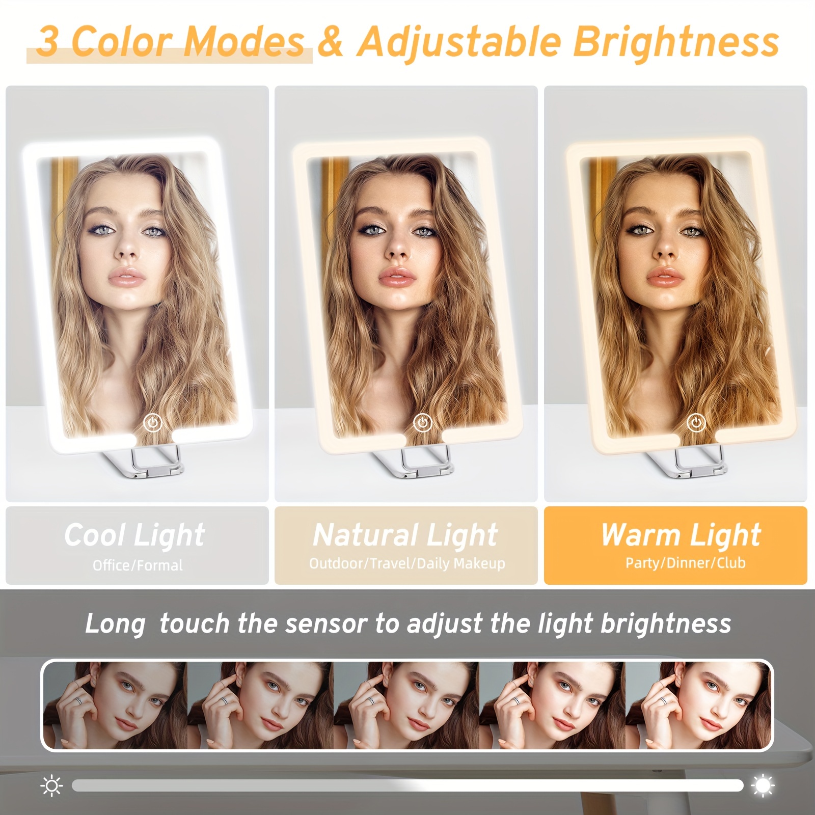 Travel Makeup Mirror with Lights 360 Stand & 10X Magnifying Mirror