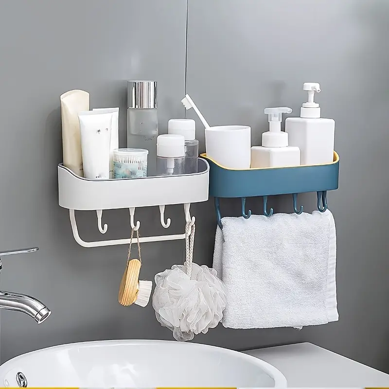 Shower Caddy Toothbrush Holders For Bathroom Wall Mounted, Detachable Towel  Rack 4 Hooks, Punch Free Shower Basket Bathroom Storage Organizer, Drain  Dustproof Kitchen Bathroom Set - Temu