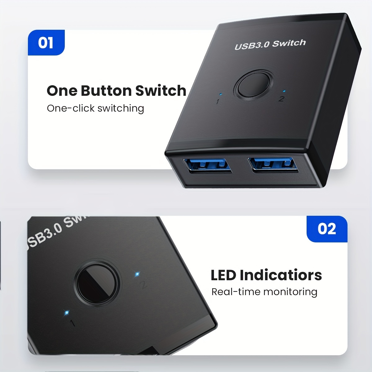 USB 3.0 Switch Selector, Bi-Directional USB Switch 2 in 1 Out / 1 in 2 Out,  MLEEDA USB Switcher for 2 Computers Share Keyboard Mouse Scanner Printer