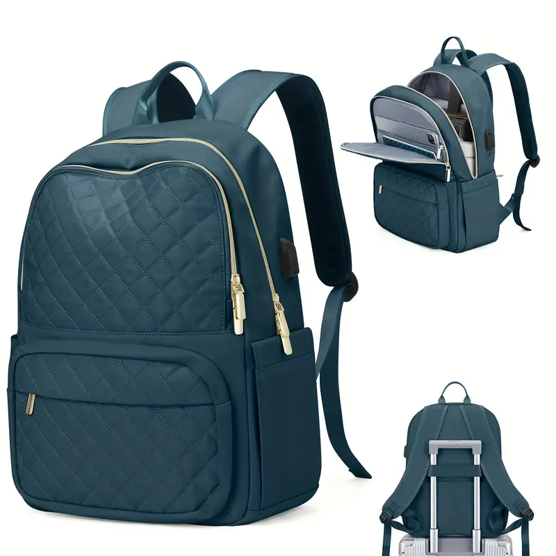 Casual Argyle Quilted Backpack, Large Capacity Laptop Daypack, Lightweight  Travel School Bag - Temu
