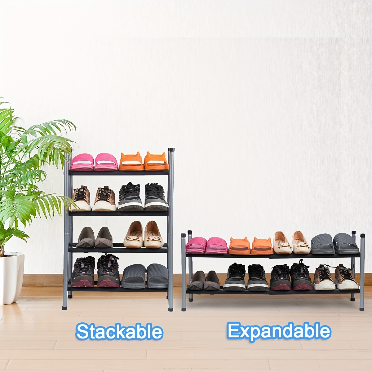 Shoe Rack Storage Organizer, Shoe Shelves 12 Tier Free Standing Shoes  Cabinet Shelf Portable, White Closet Shoe Racks With Doors Expandable  Stackable