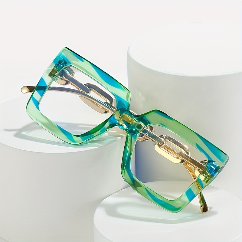 Oversized Clear Lens Glasses For Women Men Y2k Color Block Chain Design  Temple Glasses Stylish Anti Blue Light Reading Glasses - Temu Netherlands