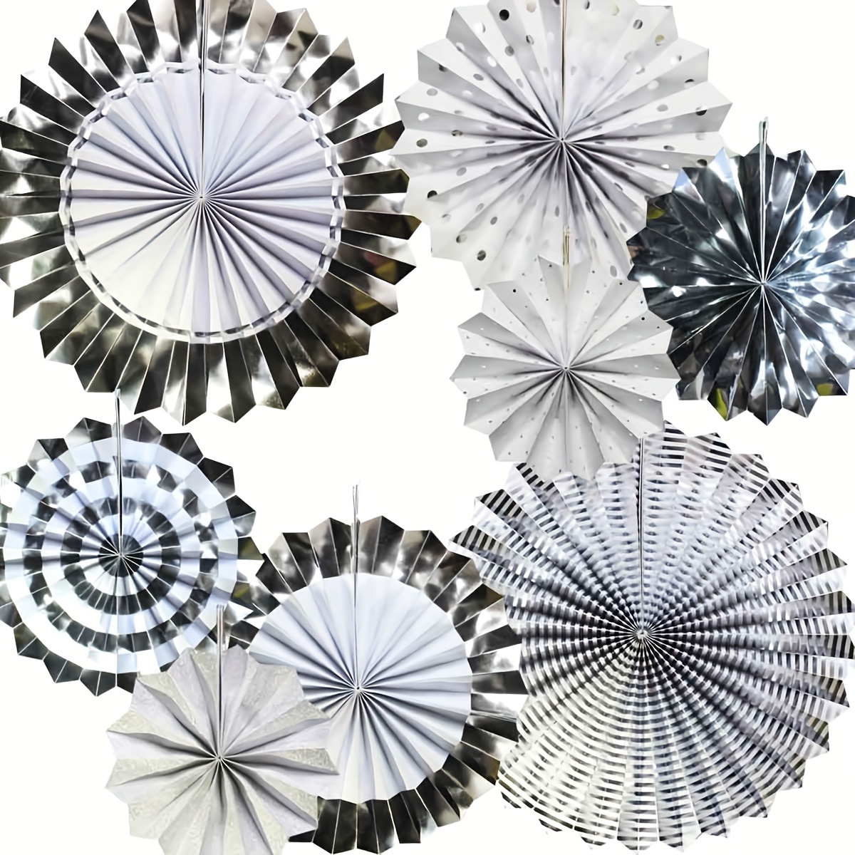 Black White Paper Fans Party Decorations 6pcs Set Birthday Wedding Hanging  Decor