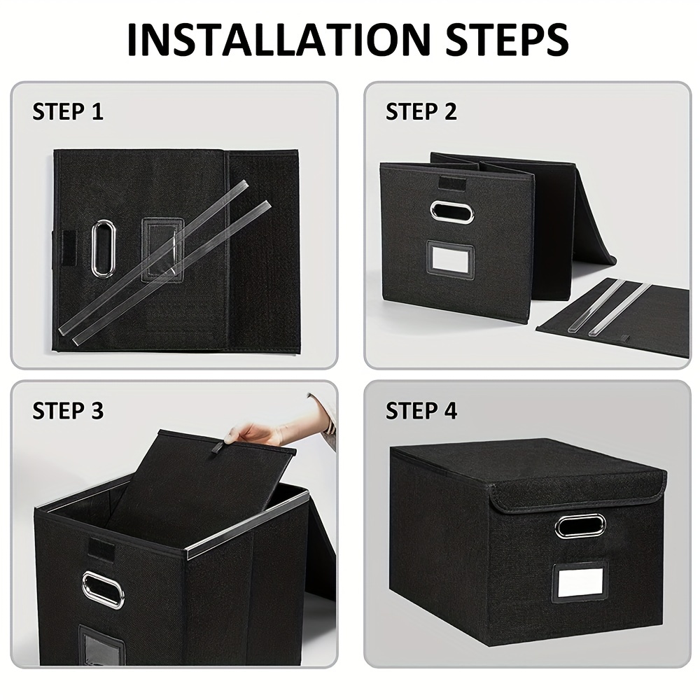 Linen File Box with Lid, Collapsible File Organizer