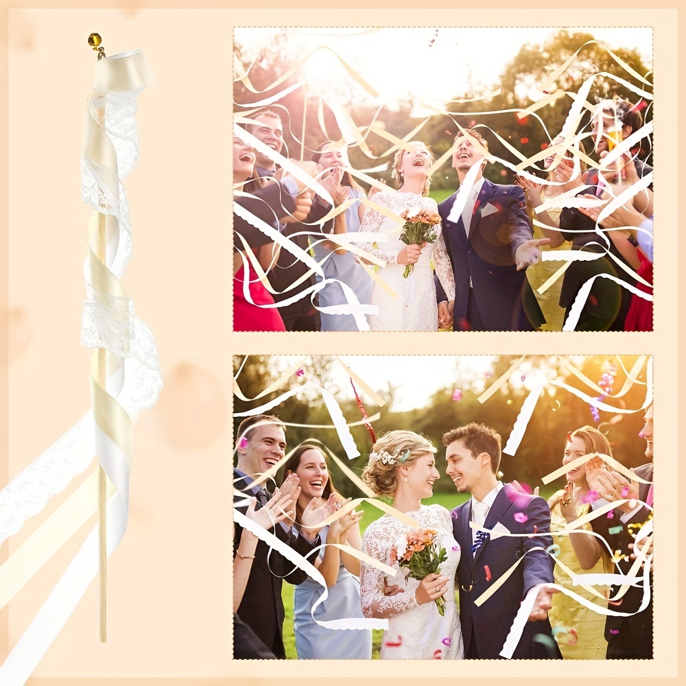 50pcs, Ribbon Stick Wands With Bells Fairy Wand Streamers Party Streamers  Golden Wedding For Baby Shower Activities Holiday Favors (colorful)