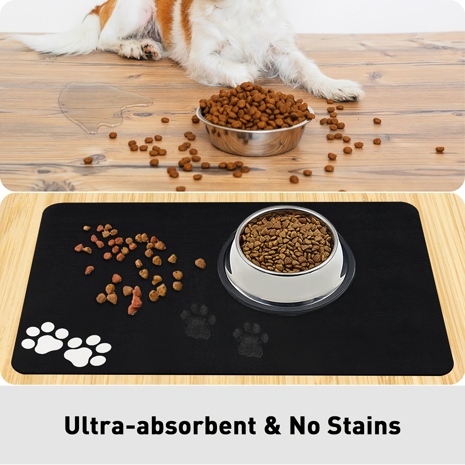  24 X 16 in Absorbent Pet Feeding Mat, Quick Dog Mat for Food  and Water Bowl, No Stains Easy Clean Dog Food Mats for Floors, Dry Dog Water  Bowl Mat for