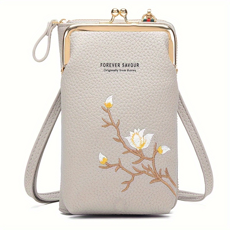 Bolsa Teléfono Celular Bordada Flores Mini Bolso Cruzado - Temu