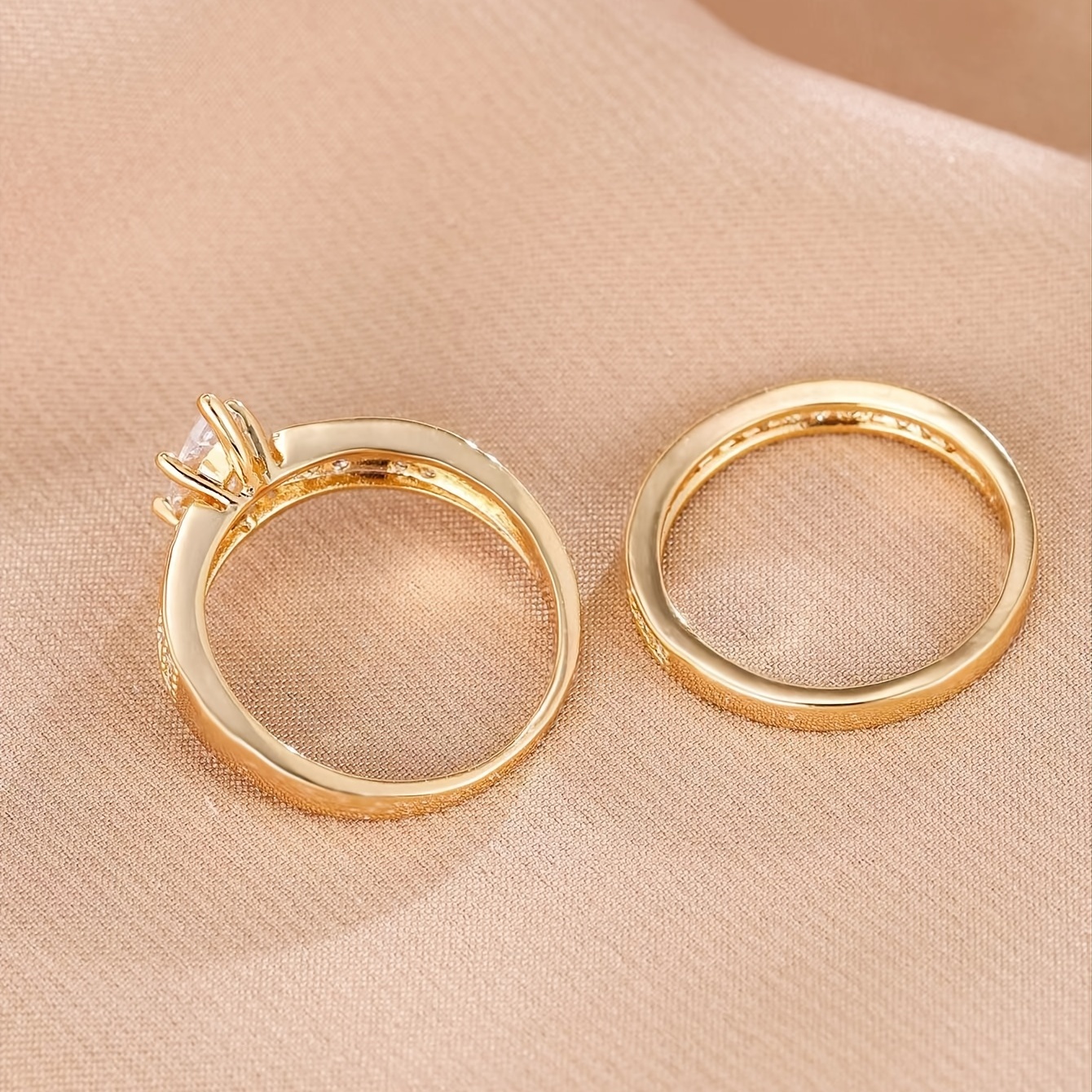 2 Unids/set Anillos Boda Novia Chapado En Oro 18 Quilates - Temu