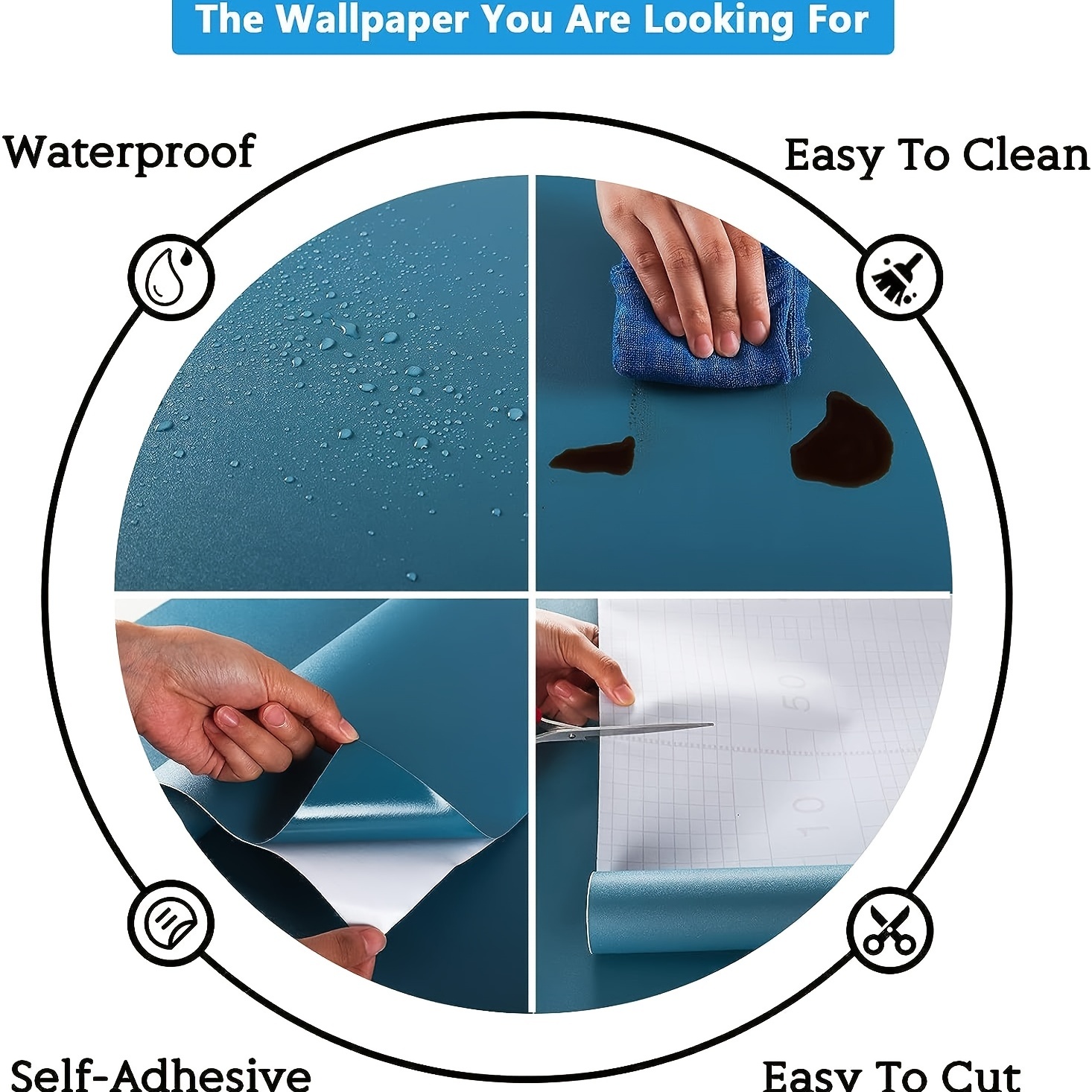 Selfadhesive Wallpaper, Blue Selfadhesive Contact Paper, Peel And