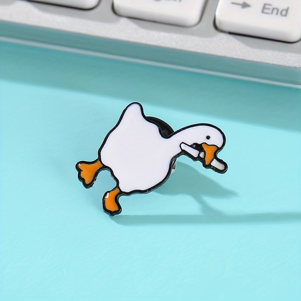 Cute Funny White Goose Brooch Enamel Pins Cartoon Duck with Knife Badge for Backpack Hat Beanie Shirt Decoration Lapel Pin Jewelry Gifts for Temu