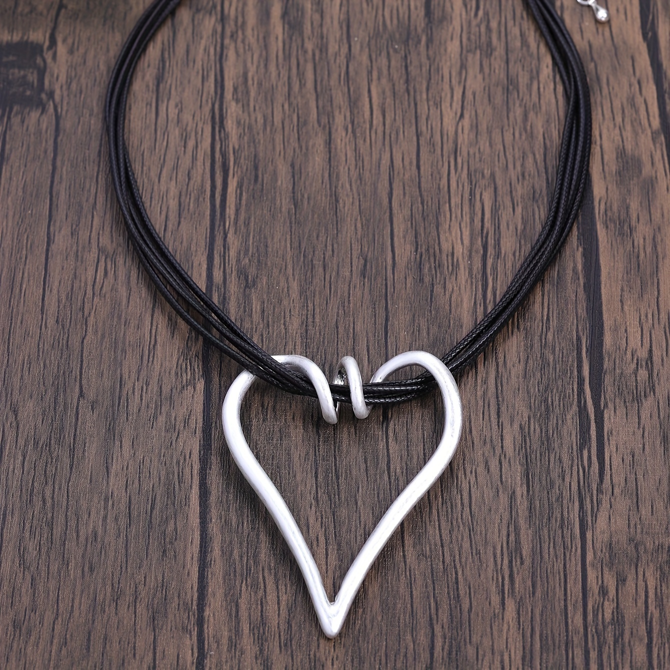 Silvery Tone Heart Pendant Necklace for Women