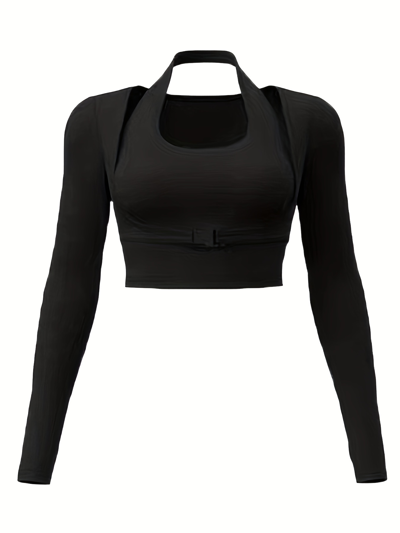Womens Halter Tops with Built in Bra under 15 Women'S Long Sleeve Round Neck  Crop Top Tee Shirt Basic Solid Tight Slim Fit Cropped Shirt Workout Yoga  Workout Tops for Women Built