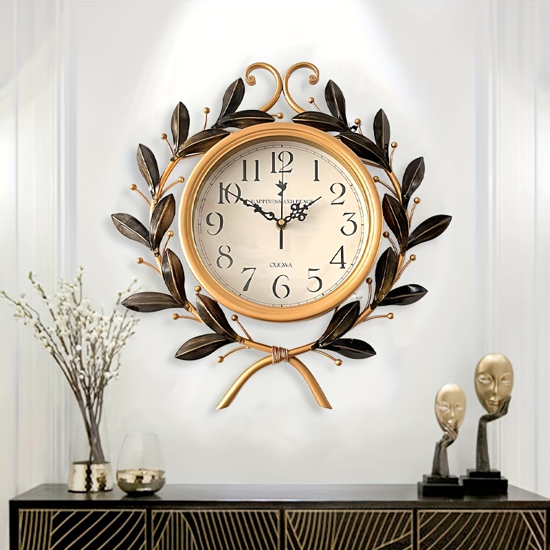 Reloj de pared grande de estilo vintage, redondo, de metal, silencioso, sin  tictac, funciona con pilas