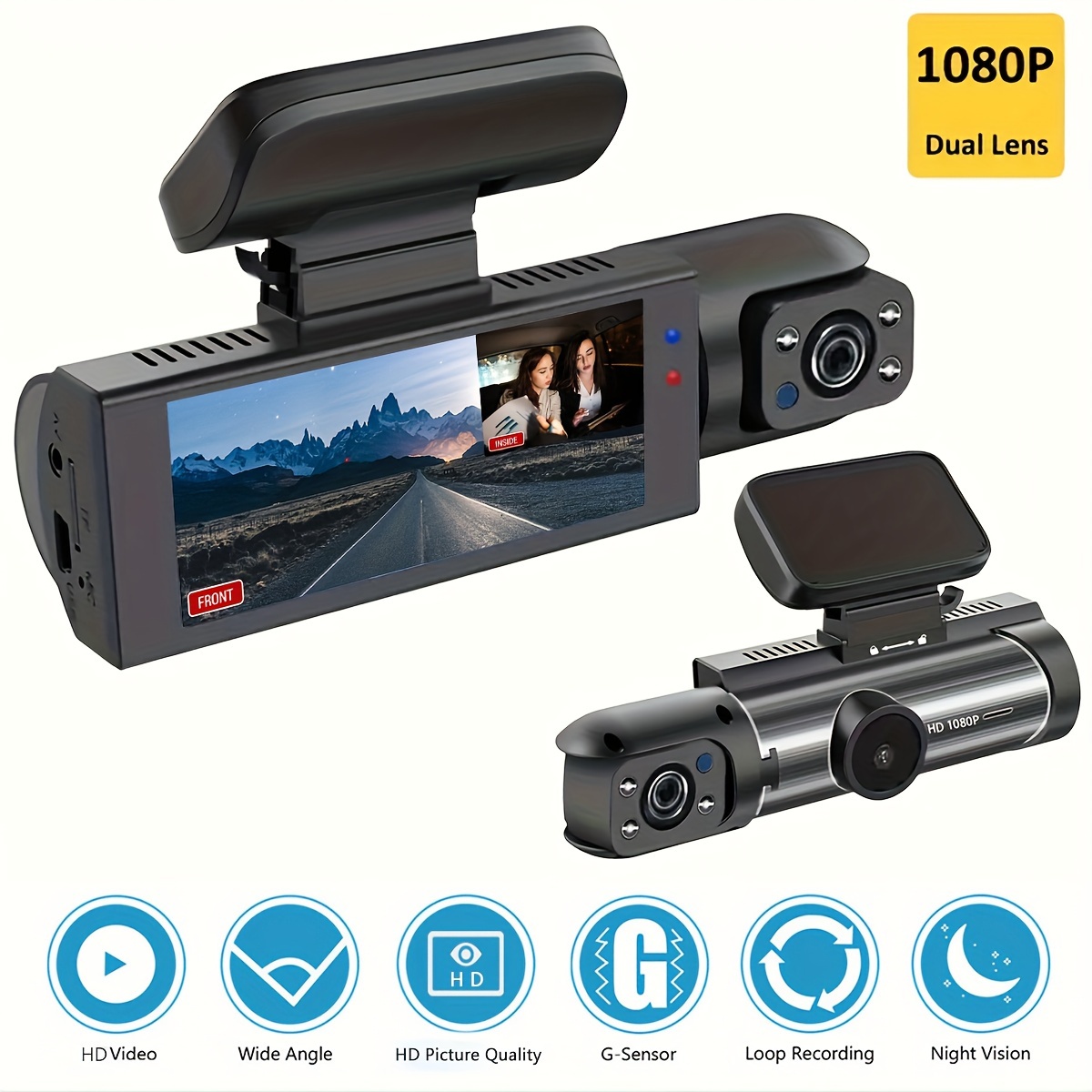 TOGUARD Dual Dashcam 1080P+1080P Caméra de voiture avec 1.5 IPS