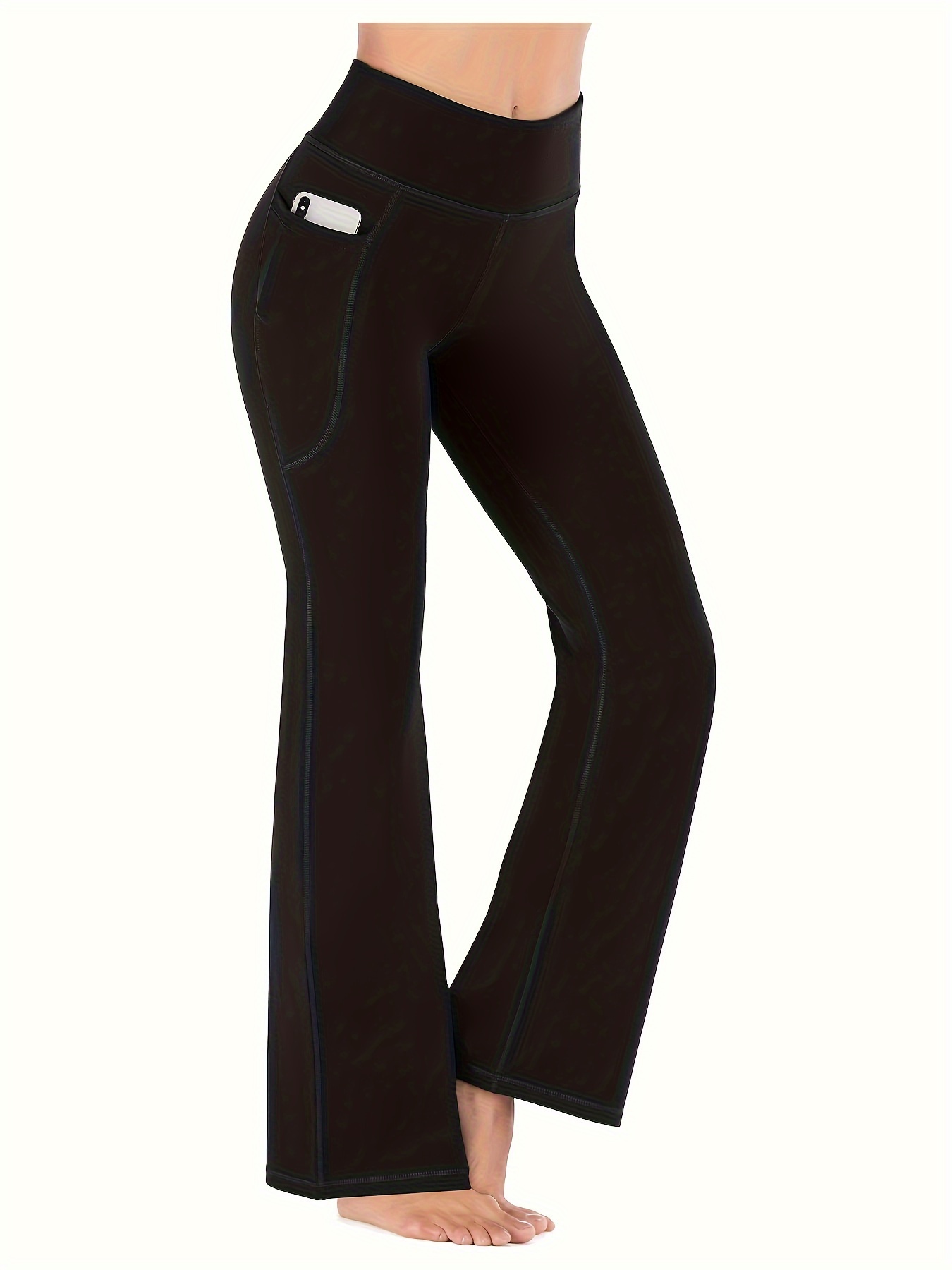Solid Color High Waist Flare Pants Butt Lifting Quick Drying - Temu  Australia