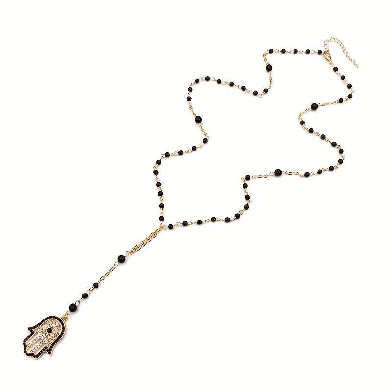 1 Stück Fatima Hamsa Hand Anhänger Halskette Für Männer., Schwarze Perlen  Lange Kette Böser Blick Halskette Für Frauen Und Männer, Schmuck  Glückliches
