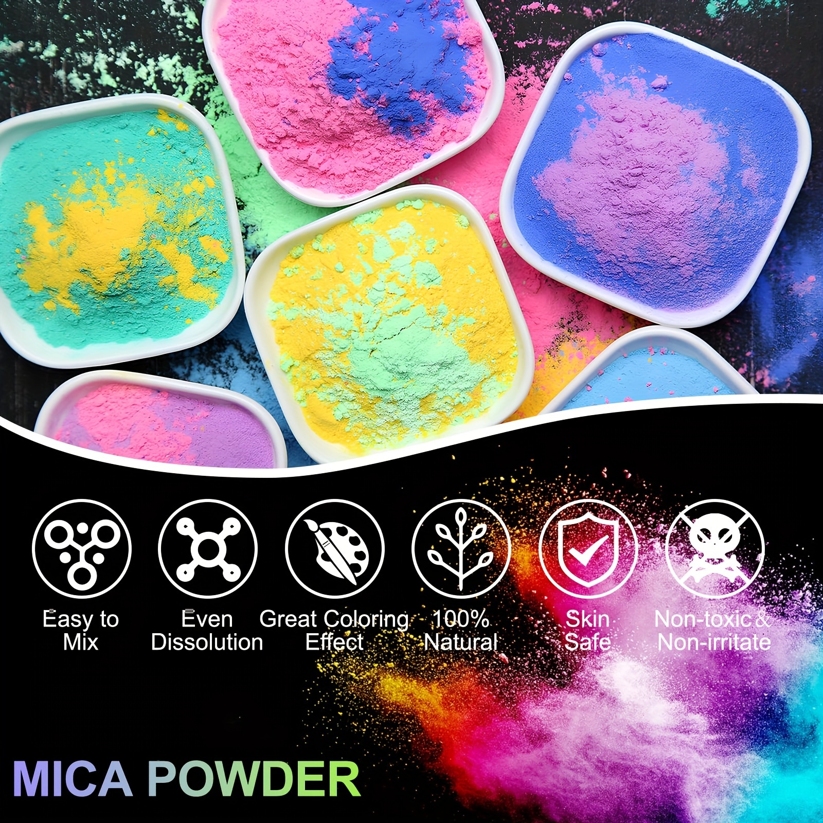 Mica Powder for Epoxy Rsin,Natural Mica Pigment Powder for Soap Making  Colorant,Candle Making,Bath Bomb,Lip Gloss,Slime,Epoxy Resin  Dye,Paint,Acrylic