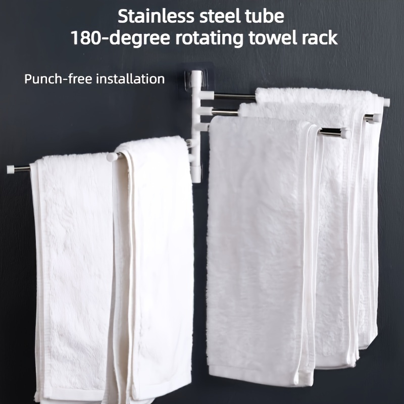 White 2 Wall Mounted Towel Rails Bathroom Accessories Swivel Towel