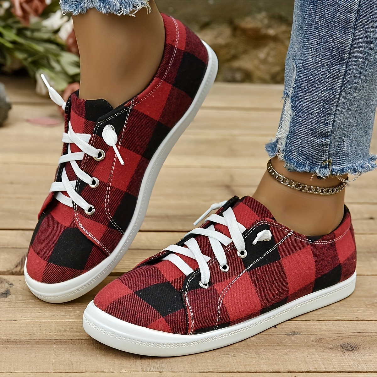 Red plaid hot sale shoes ladies