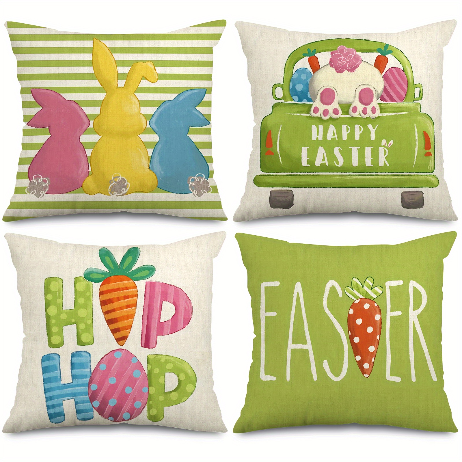 

Set Of 4 Easter Pillow Covers Colorful Easter Bunny Rabbit Truck Hip Hop Throw Pillow Case 18 Inch Spring Decorative Cushion Cover For Home Office Couch Sofa Decoration Supplies