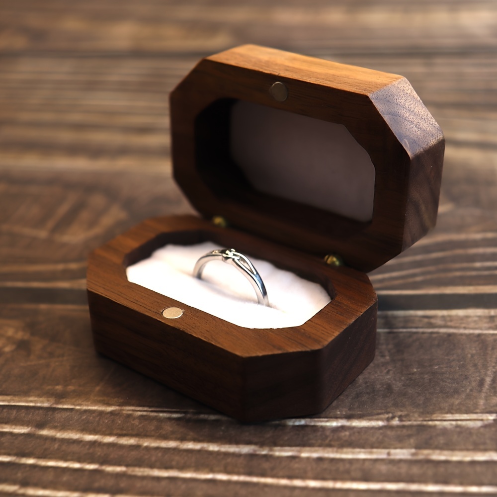 Small Rectangle Bevel Solid Wood Walnut Ring Box