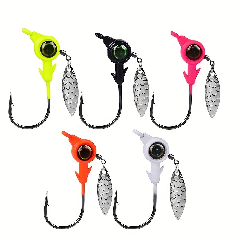 5pcs Feather Jig Head Hooks - Perfect for Saltwater and Freshwater Fishing  - 4/0# Hook with 3D Eyes - Lightweight and Durable - 3.54in (9cm) Length 