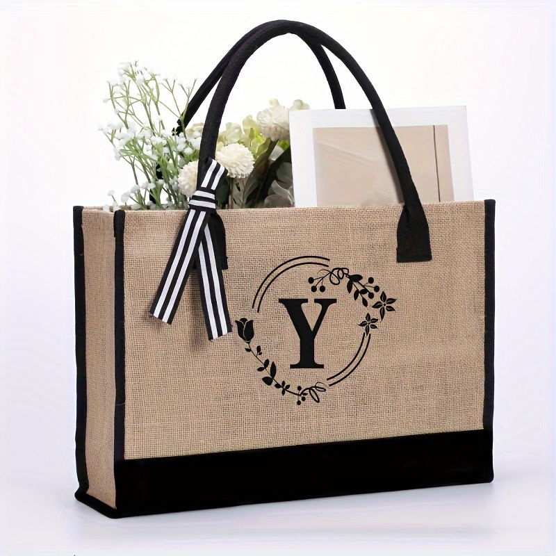 Letter Print Canvas Tote Bag, Large Capacity Shoulder Bag, Casual Handbag &  Shopping Gift Bag For Wedding, Birthday, Beach - Temu