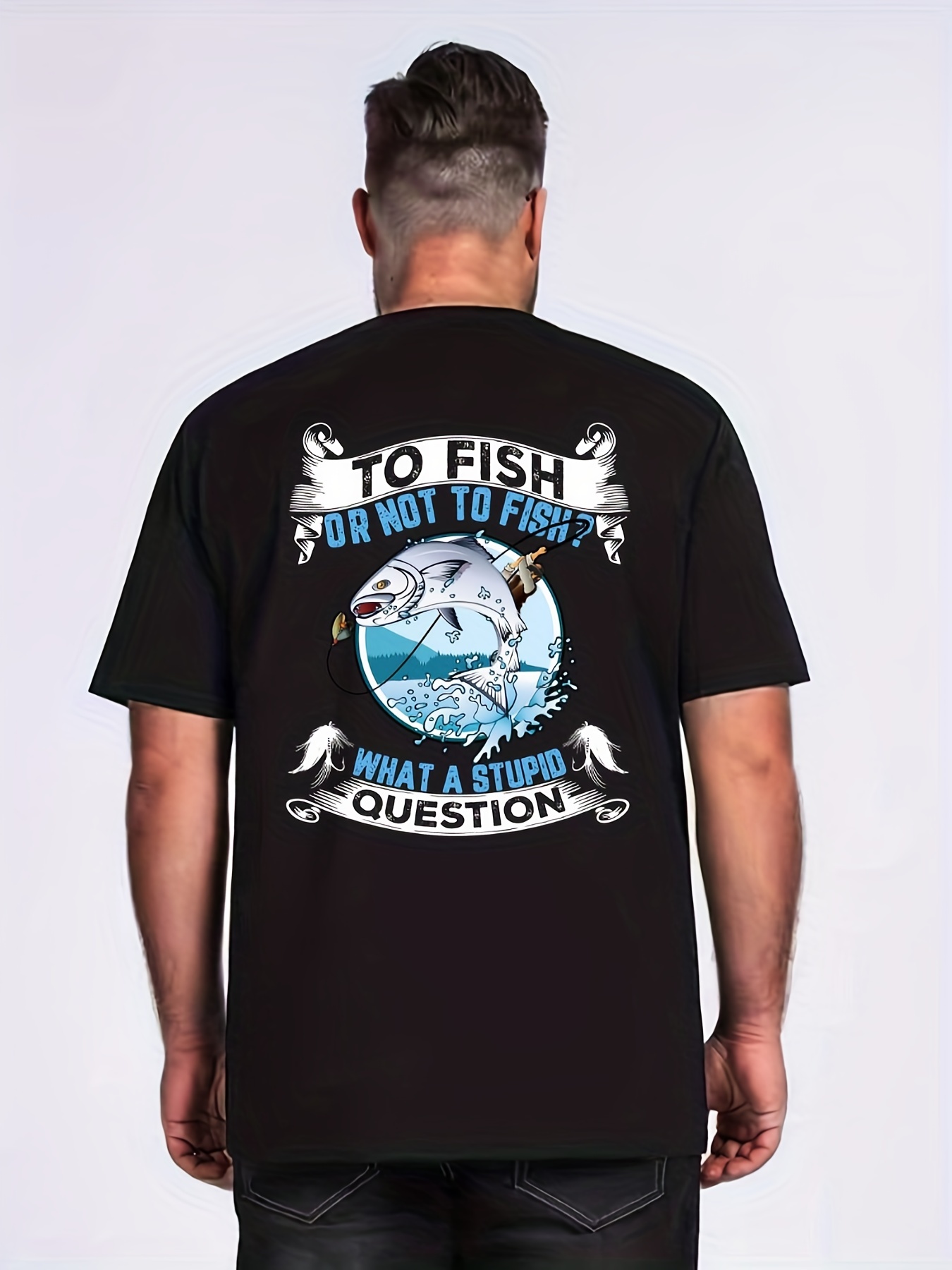 Mens Short Sleeve Fishing Graphic T-Shirt | Black | Regular Large | Shirts + Tops Graphic T-shirts