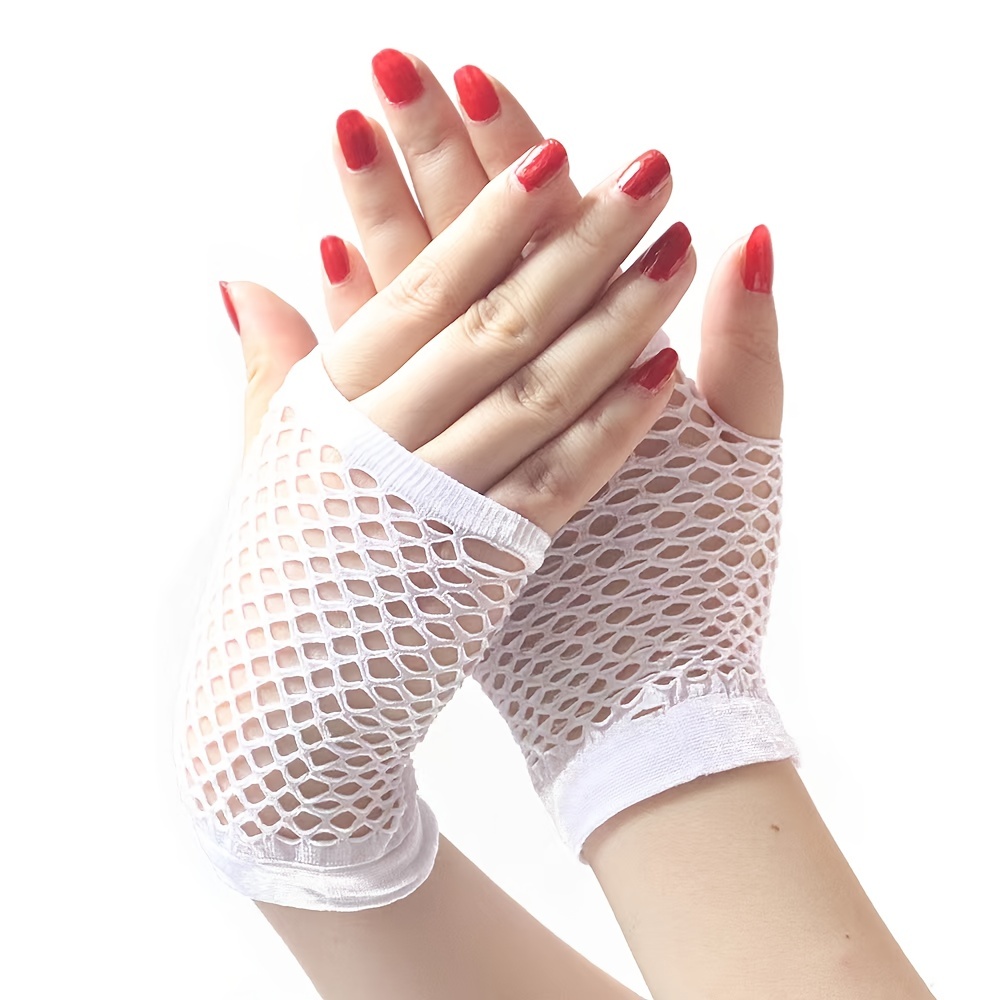 Fishnet Fingerless Wrist Gloves Minimalist Solid Mesh Gloves
