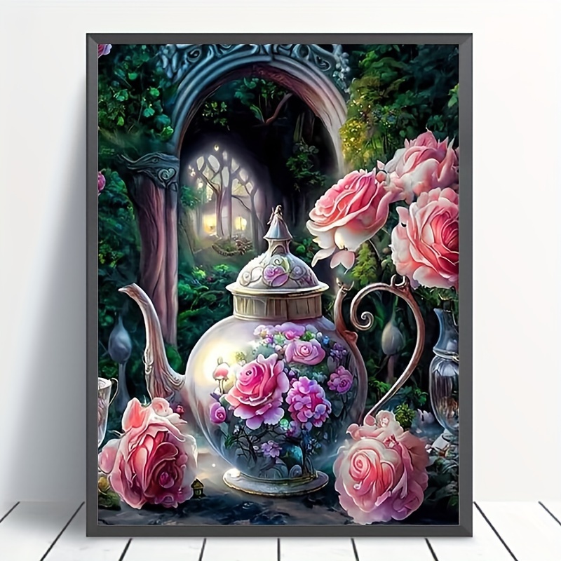 

1pc 30*40cm/11.8*15.7in, 5d Full Diamond Round Diamond With Full Set Of Tools, Oil Painting Cloth, Flower, Bedroom Living Room Decoration Diamond Painting Kit, Mosaic Decorative Craft Wall Art
