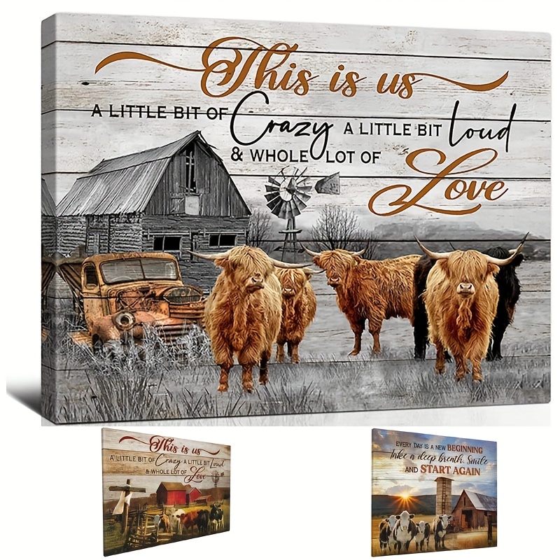 Farm Highland Cow Wall Art Us Cow Canvas Farmhouse Barn Temu