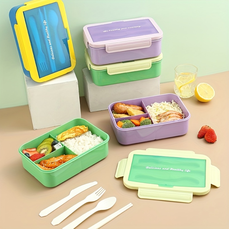Lunch Box, Bento Lunch Box Avec 3 Compartiments Et Couvert Pour