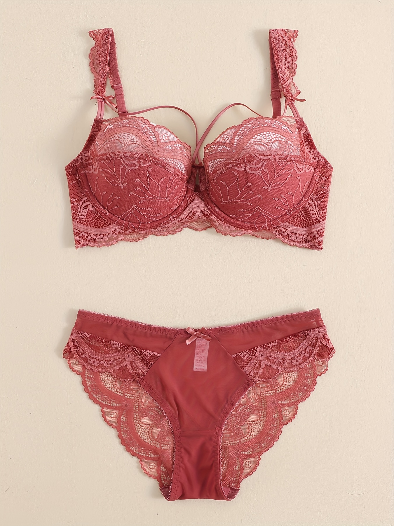 Red Lace Underwear Seamless Push Up Bra and Panty Set for Women