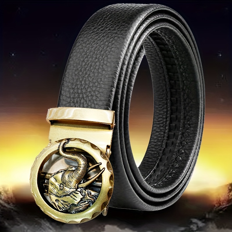 Mens Pu Leather Belt Automatic Buckle Pants Belt Business Birthday