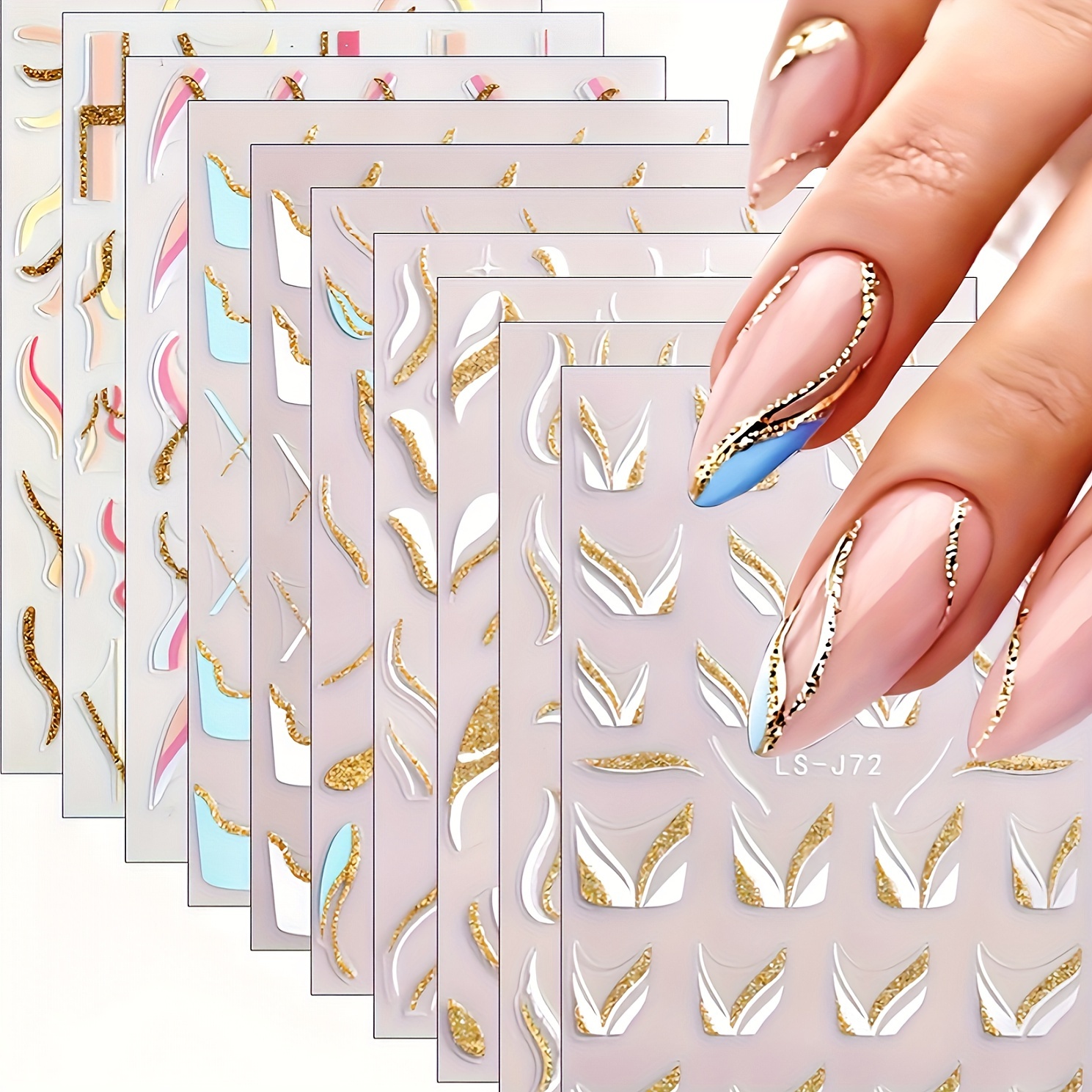 French Tip Nail Stencils Stickers Wavy Line 3d Self Adhesive - Temu