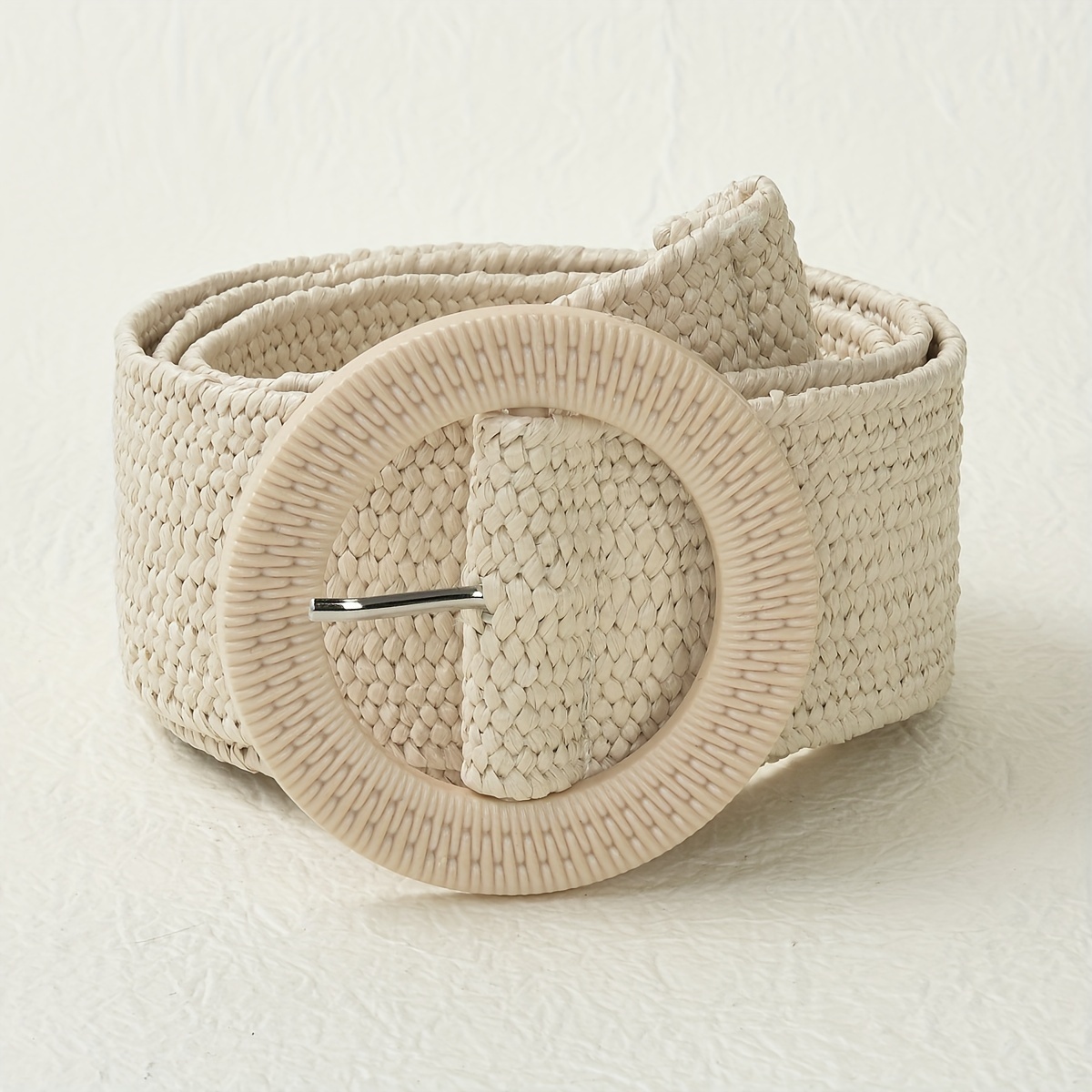 Boho Braided Straw Belt with Classic Round Buckle