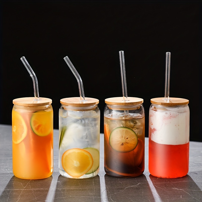 Drinks Glass Cup with Lid Straw Juice Coffee Milk Tea Beer Cup Can