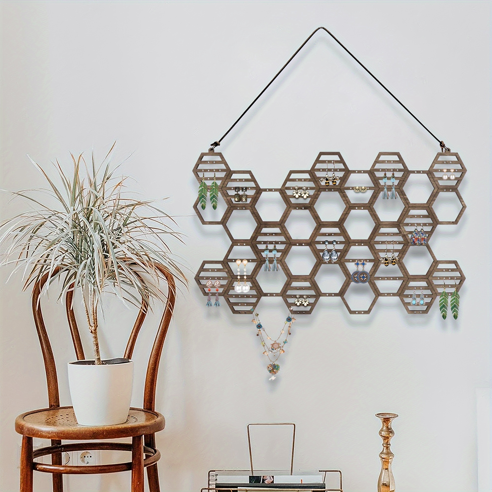 Rustic Hanging Earring Holder Honeycomb Earring Organizer - Temu