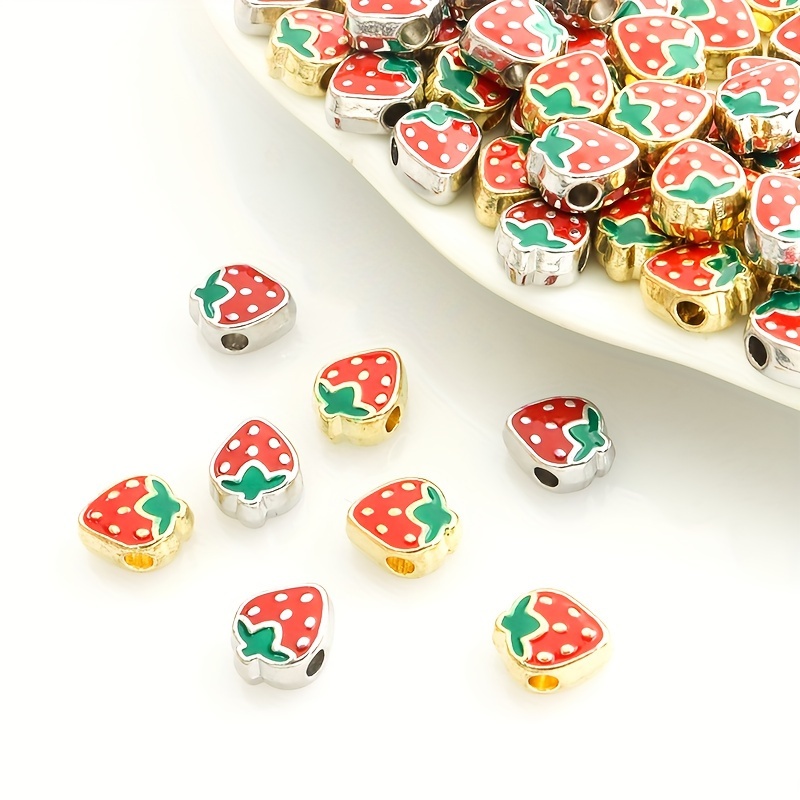 10PCS Glazed Strawberry Beads, Vintage Bead, Fruit, Glass Beads