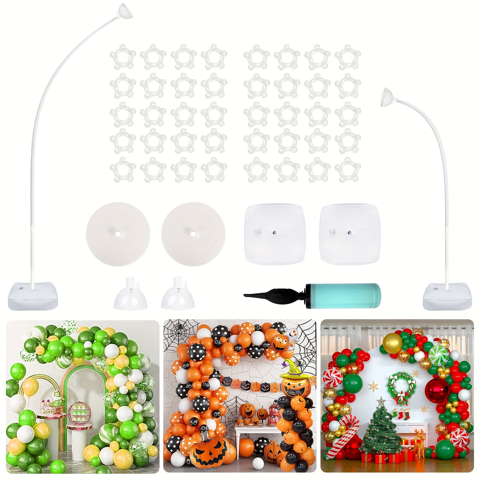  Kit de arco de globos con base, soporte de arco de globos  ajustable de 9 pies de alto y 10 pies de ancho, herramienta de decoración de  telón de fondo para